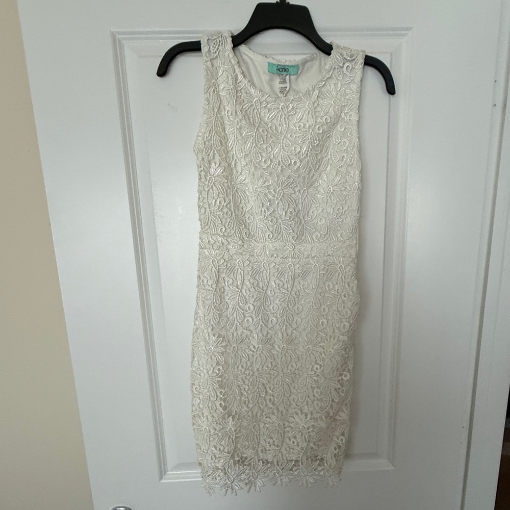 White formal mini lace cutouts floral dress